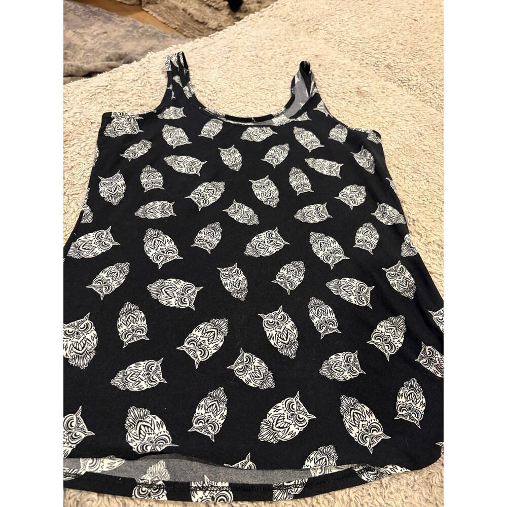 No Boundaries Tank Top  XXXL Black Excellent Owl Print‎ Scoop Neck Sleeveless